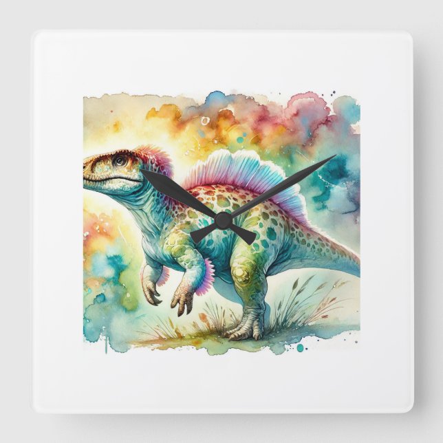 Marshosaurus Dreams 020924AREF124 - Watercolor Fyrkantig Klocka (Framsida)