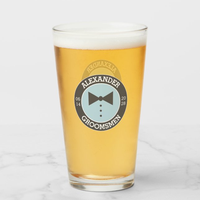 Marskalkar| Bow Tie Bröllop Beer Glas i Namn (Framsida fylld)