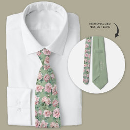 Marskalkar för Grönt och Rosa Peony Blommigt Slips