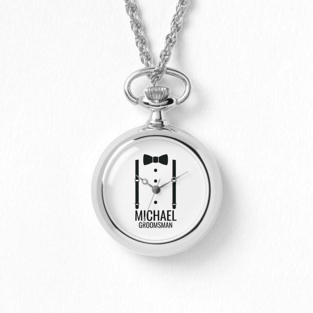 Marskalkar för Personligen Black Bröllop Bow Tie Armbandsur (Framsida)