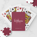 Marskalkarna namn och Monogram för personlig Casinokort<br><div class="desc">Lägg till en personlig beröring till bröllop med personligens marskalkar. Den här presenten har personlig Groomsmans namn i det vita klassiska skripttypsnittet stil med bröllop-detaljer i det vita klassiska serif-typsnittet stil och monogram i det ljusburgunda röda klassiska serif-typsnittet stil som bakgrund på den burgundröda bakgrunden. Perfekt för den bäste mannen,...</div>