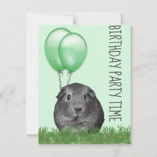 Marsvin Flicka Grön Ballong Anpassad Födelsedag Inbjudningar