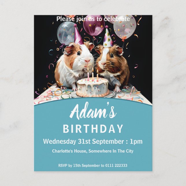 Marsvin Födelsedagsfest Inbjudan Vykort (Framsida)