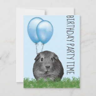 Marsvin Girly Blå Ballong Anpassad Födelsedag Inbjudningar