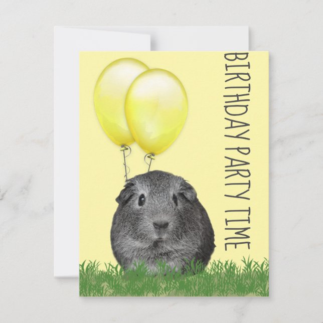 Marsvin Gula ballonger Anpassad födelsedag Inbjudningar (Framsida)