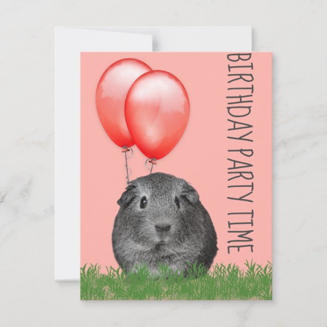 Marsvin Röda Ballonger Anpassad Födelsedag Inbjudningar (Framsida)