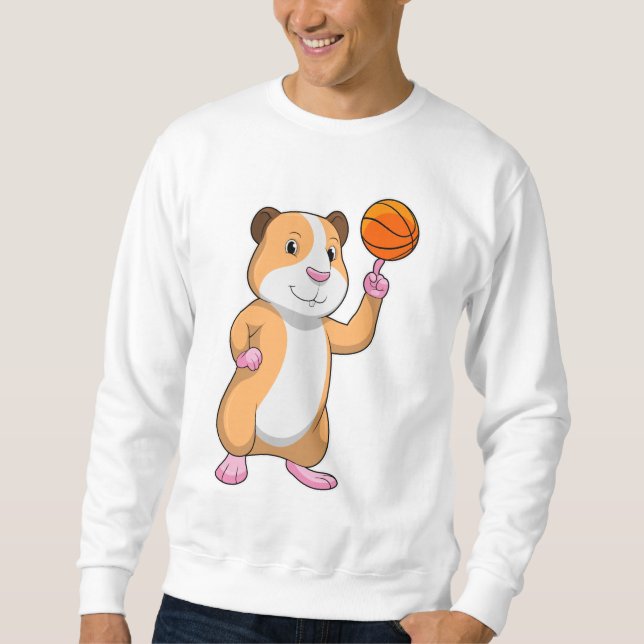 Marsvin som basketspelare med basketboll. lång ärmad tröja (Framsida)