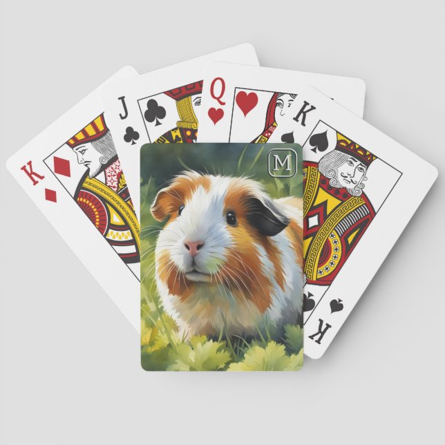 Marsvin Vattenfärg Sött Husdjur Monogram Casinokort (Baksidan)