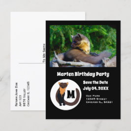 Marten Födelsedagsfest Photo Monogram Inbjudan Vykort