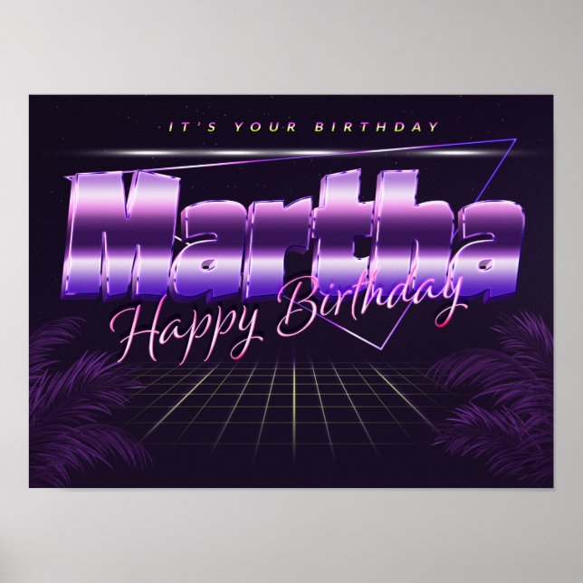 Martha Namn Vorname lila retro Poster Geburtstag (Framsidan)