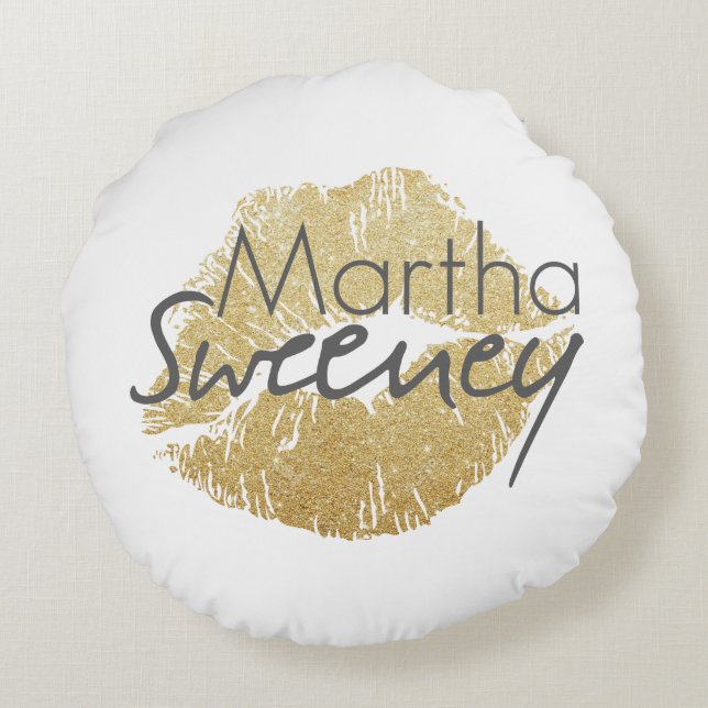 Martha Sweeney kudder den guld- läpparrundan Rund Kudde (Baksidan)