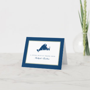Marthas Vineyard Blue Karta med Heart Bröllop Tack Kort