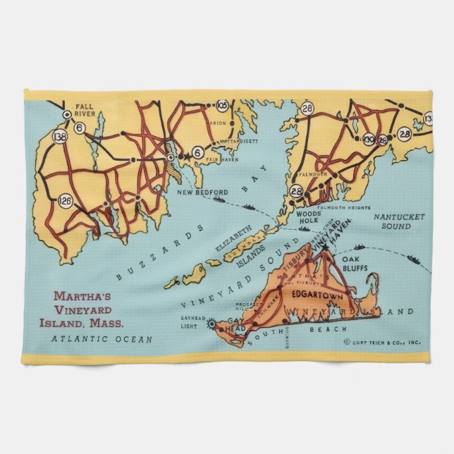 Martha's Vineyard Coast Map  Kökshandduk (Horisontell)