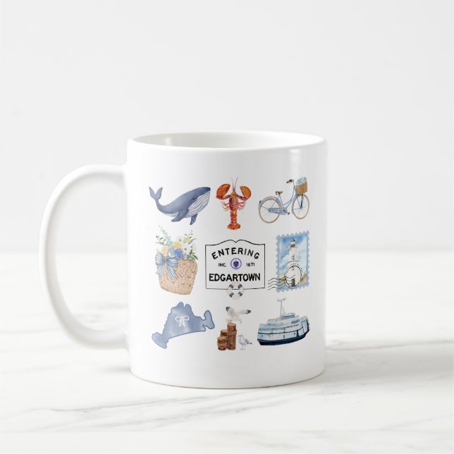 Marthas Vineyard Island Watercolor Icons Kaffemugg (Vänster)