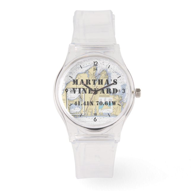 Martha's Vineyard Latitude Longitud Nautical Armbandsur (Framsida)