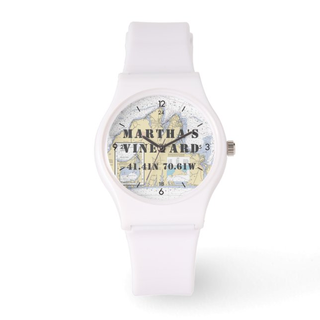 Martha's Vineyard Latitude Longitud Nautical Armbandsur (Framsida)