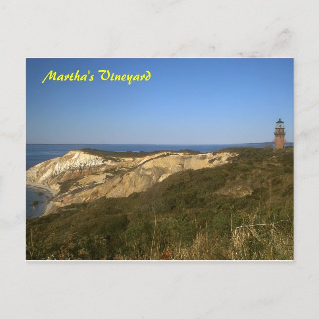 Martha's Vineyard Lighthouse and Clay Cliffs Vykort (Framsida)