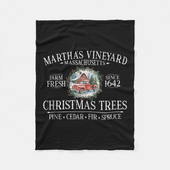 Martha's Vineyard Ma Christmas Trees Red Truck Whi Fleecefilt (Framsidan)