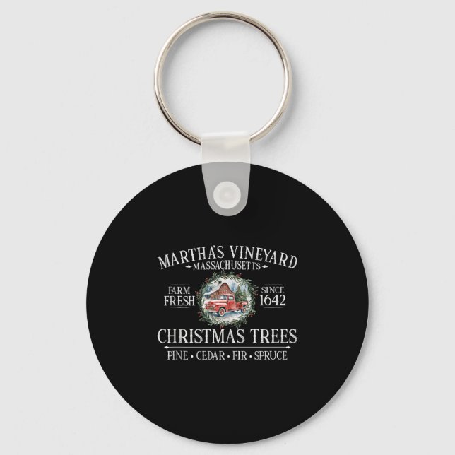 Martha's Vineyard Ma Christmas Trees Red Truck Whi Nyckelring (Framsida)