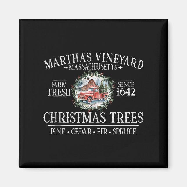Martha's Vineyard Ma Julgranar Röd Lastbil Vit  Magnet (Framsidan)