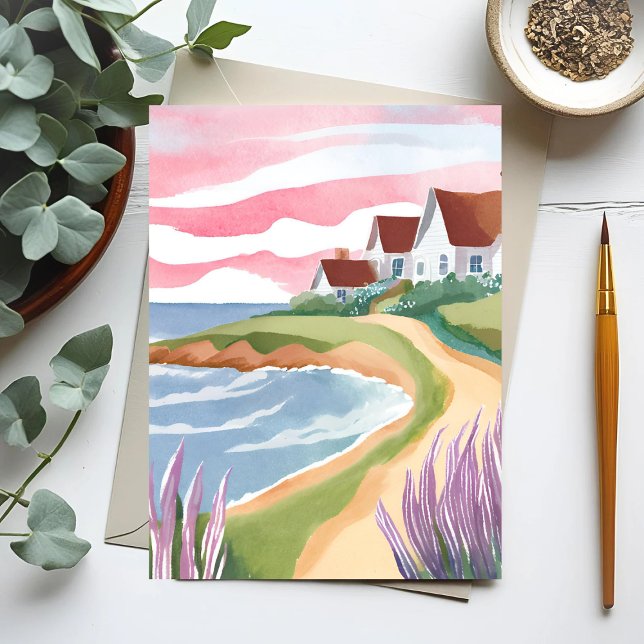 Martha's Vineyard | Målning för Väg i vattenfärgss Vykort (Skapare uppladdad)