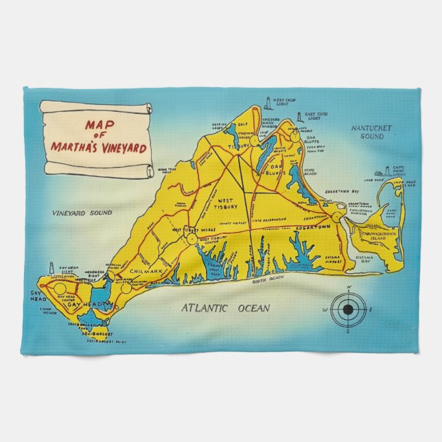 Martha's Vineyard Map  Kökshandduk (Horisontell)