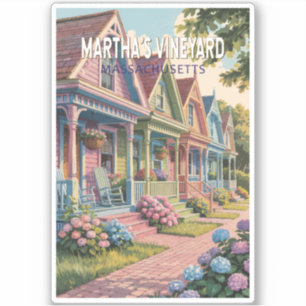 Martha's Vineyard Massachusetts Illustration Retro Klistermärken