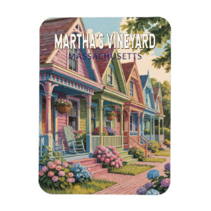 Martha's Vineyard Massachusetts Illustration Retro Magnet