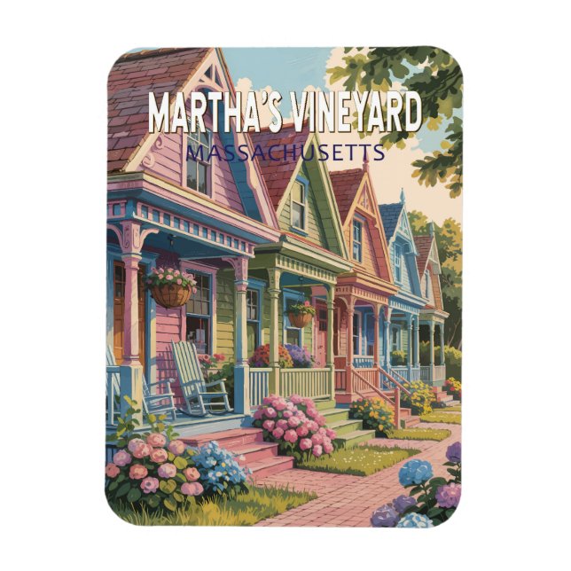 Martha's Vineyard Massachusetts Illustration Retro Magnet (Vertikal)