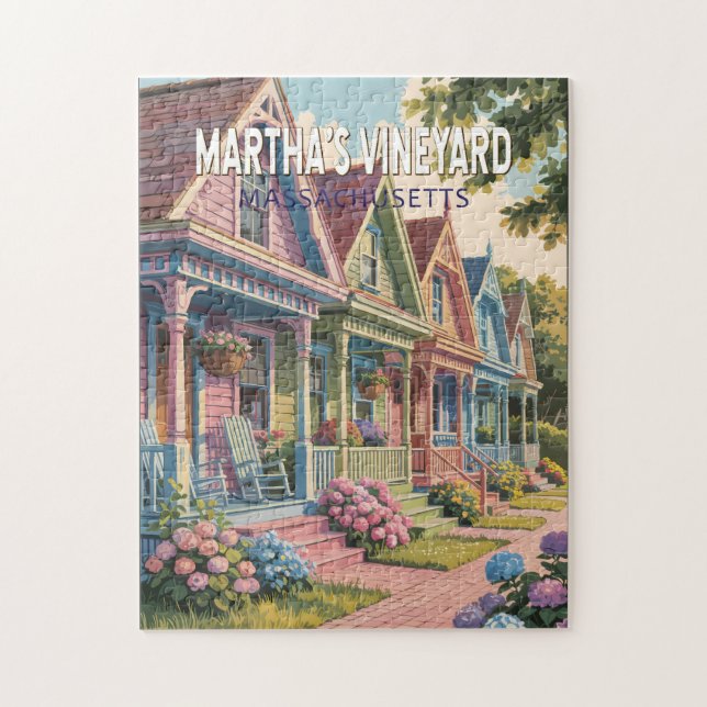 Martha's Vineyard Massachusetts Illustration Retro Pussel (Vertikal)