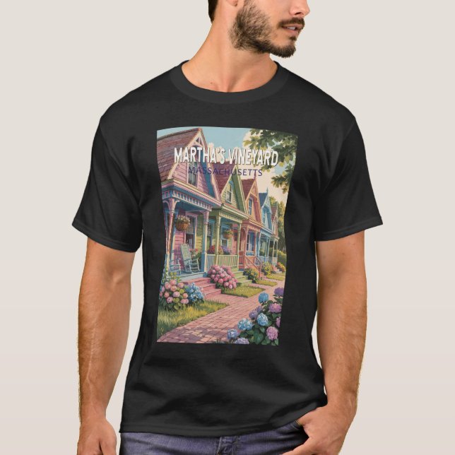 Martha's Vineyard Massachusetts Illustration Retro T Shirt (Framsida)