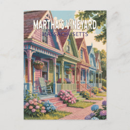 Martha's Vineyard Massachusetts Illustration Retro Vykort