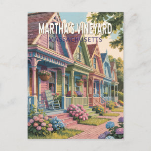 Martha's Vineyard Massachusetts Illustration Retro Vykort