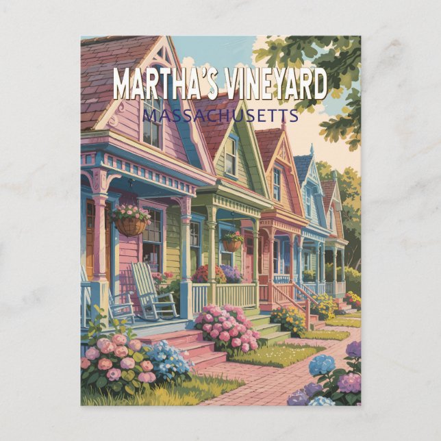 Martha's Vineyard Massachusetts Illustration Retro Vykort (Framsida)