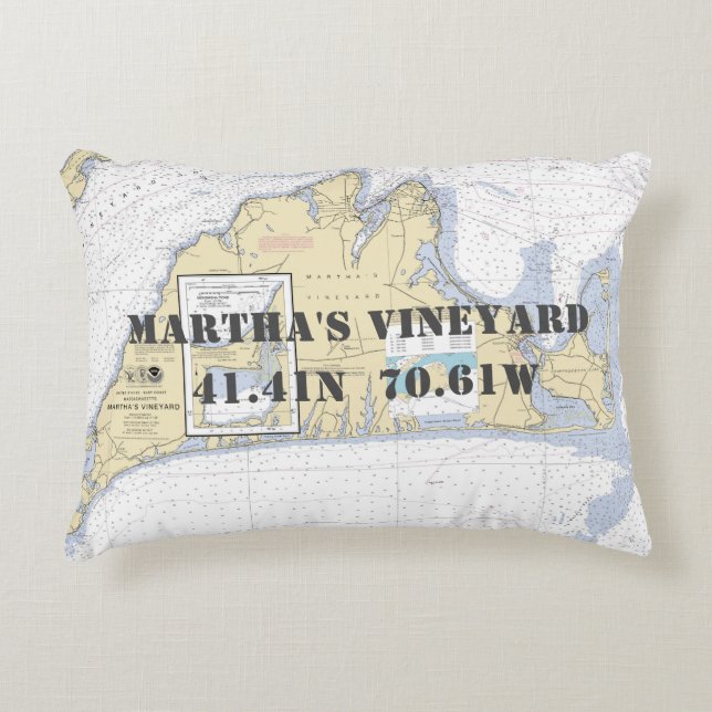 Martha's Vineyard Nautical Chart Theme Prydnadskudde (Framsidan)