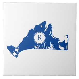 Martha's Vineyard Navy Karta Monogram Initial Kakelplatta