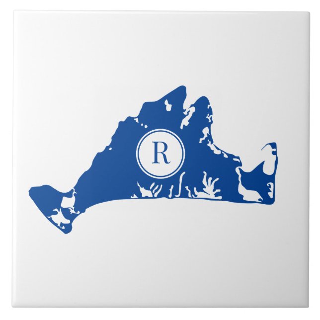 Martha's Vineyard Navy Karta Monogram Initial Kakelplatta (Framsidan)