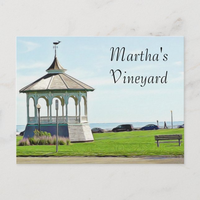 Martha's Vineyard Ocean Bench och Gazebo Postcard Vykort (Framsida)