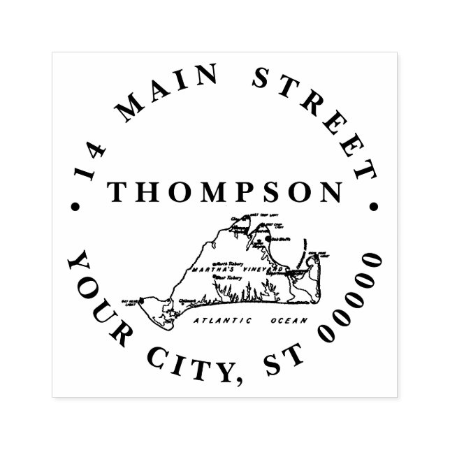 Martha's Vineyard Old Karta #1 Namn Returadress Stämpel (Tryck)