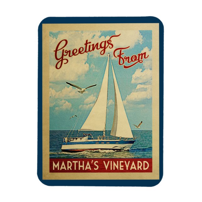 Martha's Vineyard Sailboat Vintage resor Magnet (Vertikal)