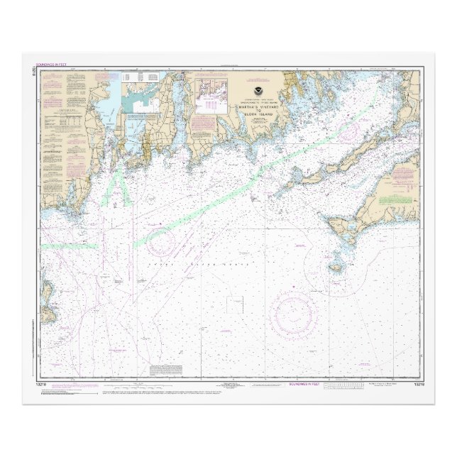 Martha's Vineyard till Block Island Nautical Chart Fototryck (Framsidan)