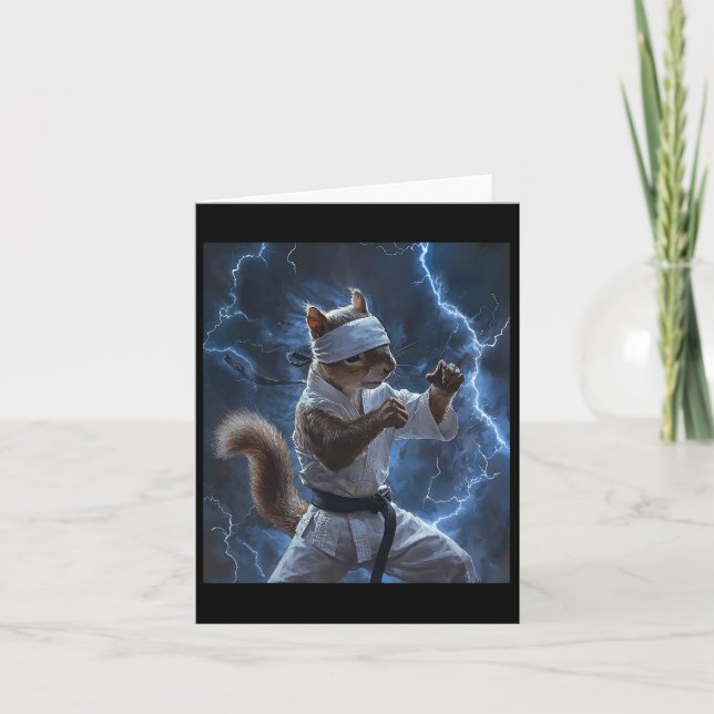 Martial Art Squirrel Wearing Karate Gi Lightning A Kort (Framsida)