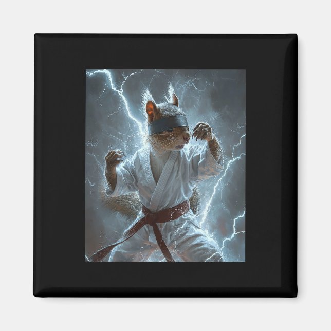 Martial Art Squirrel Wearing Karate Gi Lightning A Magnet (Framsidan)