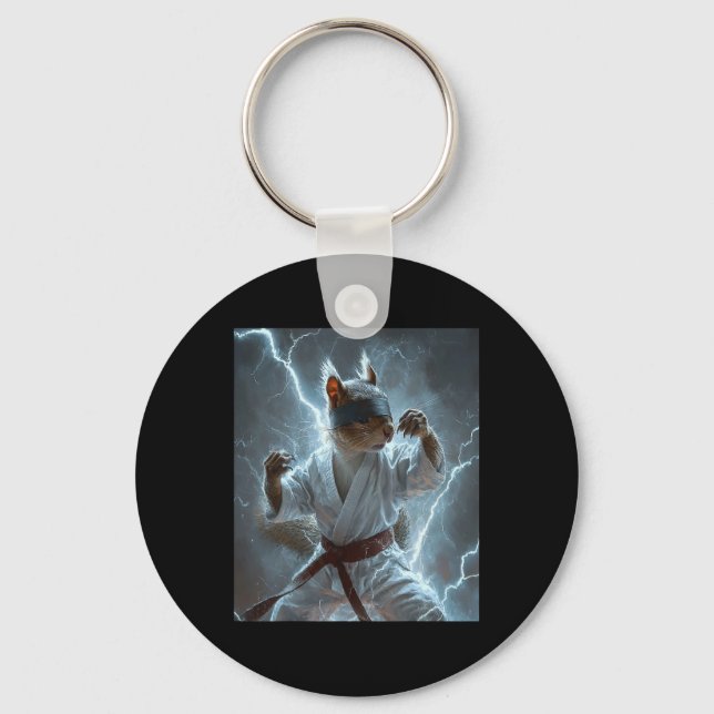 Martial Art Squirrel Wearing Karate Gi Lightning A Nyckelring (Framsida)