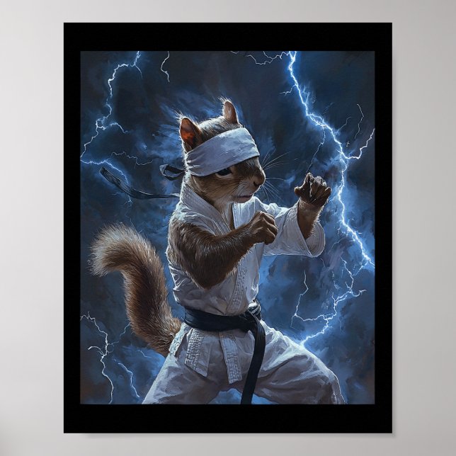 Martial Art Squirrel Wearing Karate Gi Lightning A Poster (Framsidan)