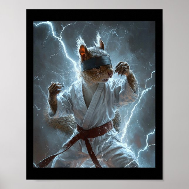Martial Art Squirrel Wearing Karate Gi Lightning A Poster (Framsidan)