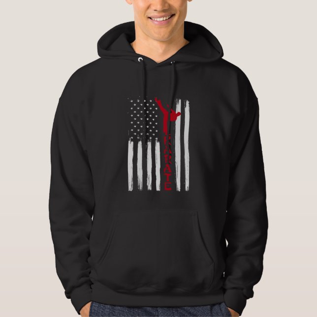 Martial Arts American Flagga US Karate Fighter Hoodie (Framsida)