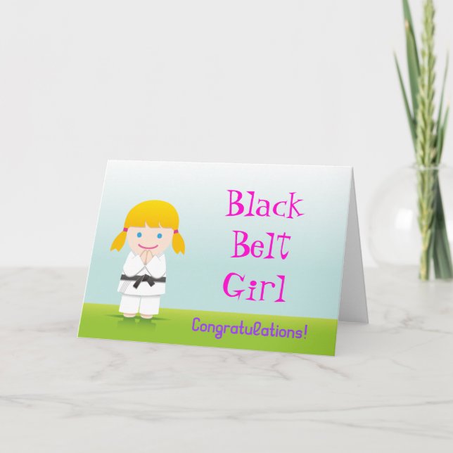 Martial Arts Black Belt Girl Congratulations Card Kort (Framsida)