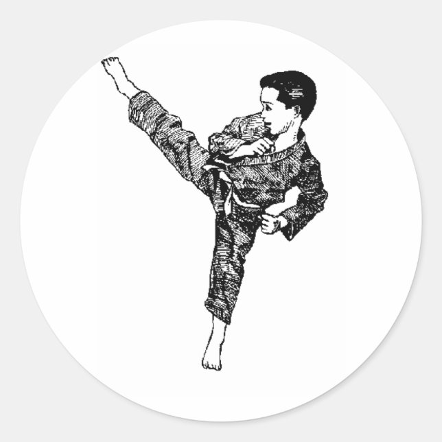 Martial Arts-Boy Kicking Runt Klistermärke (Framsida)