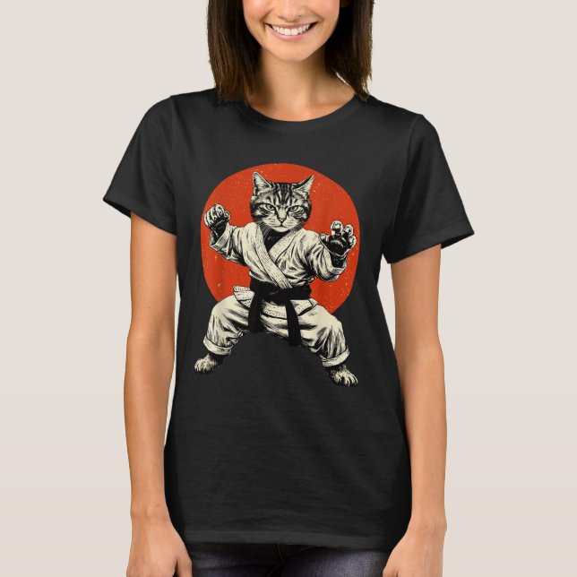 Martial Arts Cat Karate Judo Japanese Flag Funny J T Shirt (Framsida)